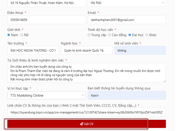 Lọc CV và điền TTSO